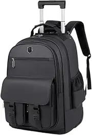 [ZGUZMCMK] Business Weekend Bag Backpack on Wheels Rucksack 50x34x22cm Large Capacity Versatile Carry on Luggage Multi Compartments, Black