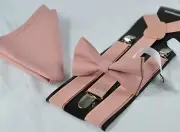 Warm Dusky Dusty Rose Pink Blush Pink Bow Tie Suspenders Pocket Square All Ages