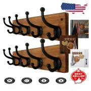 Rustic Brown Wall-Mount Coat Rack with Heavy Duty Hooks - Easy Installation