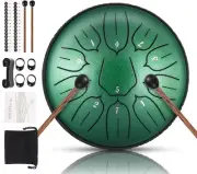 Steel Tongue Drum 11 Note 6 Inches D-Key Tank Handpan Emerald greenn