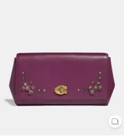 Coach 38967 Alexa Crystal Applique Turnlock Clutch Dark Berry NWT Org $195