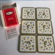Pimpernel Coasters Leaves Flowers Blue Green Square Lot of 6
