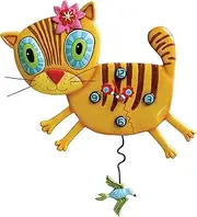 Allen Designs Enesco Kimi The Kitty with Flowers Sculpted Pendulum Wall Clock, 11.5 Inch, Orange