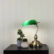 Oriel Lighting Retro Style BANKERS Lamp Antique Brass (switched)