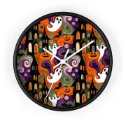 Home Decor Wall Clock Playful Halloween Abstract Ghost Bat Pattern Season Party