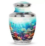 Sunlit Coral Reef Ecosystem Cremation Urn For Human Ashes 10 Inch