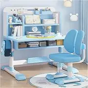 Kids Desk and Chair Set, Height Adjustable Children Study Desk, Learning Reading and Drawing Work Station, School Home Learning Tool for Boys and Girls (Color : Blue)