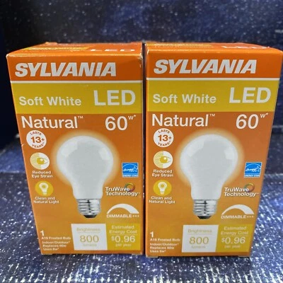 2 X Sylvania Soft White LED Bulb Light A19 Dimmable -Free Shipping 800 Lumes