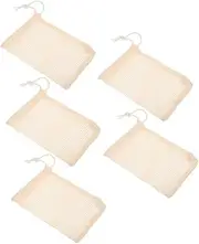 Healeved 5pcs Soap Handmade Soap Exfoliating Soap Pouch Net With Drawstring Body Facial For Bath Shower Beige