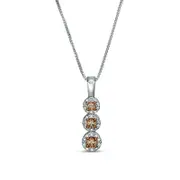 0.38 CT. T.W. Champagne and White Natural Diamond Three-Stone Frame Pendant in Sterling Silver