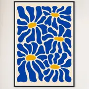 Galrie Vibrant Blue Flowers - Matisse Inspired Abstract Art Print for Home Decor, Black Frame, A2 42 x 60cm (16 x 24inch)