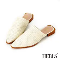 在飛比找momo購物網優惠-【HERLS】穆勒鞋-全真皮編織尖頭低跟穆勒鞋拖鞋(米白色)