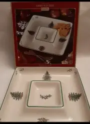 Spode Christmas Tree All-In-One Square Chip & Dip Set 12.5" New