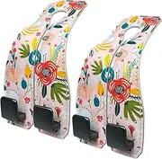 UntilPlan 2 Pack Car Seats Hooks for Headrest, Seat Multifunctional Car Bag Hook with Metal Hooks, Seat Back Storage Accessories for Backseat Organizer, Handbag Purse Coat Grocery (Flower-Pink)