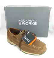 Rockport Works Mens Brown Leather Sailing Club 3 Eye Steel Toe Boat Shoe 14 M