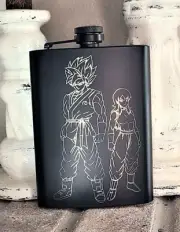DragonBall Z Goku and Chichi Funny Black Stainless Steel 8 Oz Hip Whiskey Flask