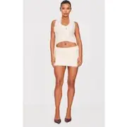 Cream Bobble Eyelash Knit Mini Skirt, Cream