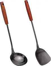 Spatula & Ladle Wok Tool Set, 14.2-15 inches Wok Utensils, Stainless Steel Wok Spatula