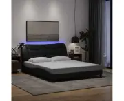 Bed Frame with LED Lights Black Queen Size Fabric 153x203 cm Modern Bedroom Decor