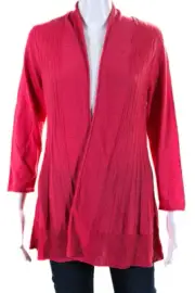 Nic + Zoe Womens Linen Knit Draped Open Front Cardigan Sweater Pink Size PM
