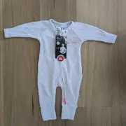 Bonds Baby Girl Cotton Wondersuit Zip Poodlette Jumpsuit White/Pink Size 0000