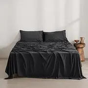 Dreamaker King Single Microfiber Sheet Set, Ultra Soft Plush Pre Washed Microfibre Bedding, Flat Sheet, Extra Deep 40cm Fitted Sheet & 1 Pillowcase, 3 Pieces, Black, King Single Bed