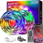 Ksipze 30m Bande Lumineuse Led (2 Rouleaux de 15m) RVB Musique Sync Changement de Couleur, Lumires LED Bluetooth avec Tlcommande Intelligente de Co...