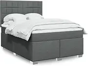 Box Spring Bed with Mattress Dark Grey Double Fabric,Beds & Bed Frames-3290682