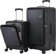 [TydeCkare] 2 Pieces 20/29 39 * 20 * 55cm & 40 * 37 * 77cm Aluminum Luggage Set, 360°Universal Wheels, Lightweight Hardshell ABS+PC Suitcase, Black