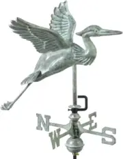 Blue Heron Cottage Weathervane, Includes Roof Mount, Blue Verde Copper, Patina