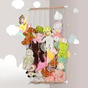 Jtskfcl Stuffed Animal Storage Hammock Hanging Toy Organizer with Canvas Base, Wood Country Style Large Corner Plush Toys Holder for Nursery Play Room Bedroom Kid’s White wwsn0708