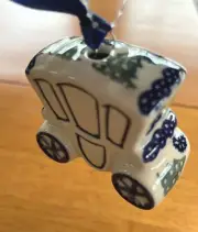 Polish Pottery Christmas ornament, Boleslawiec Carriage, snowmen And Trees, NEW