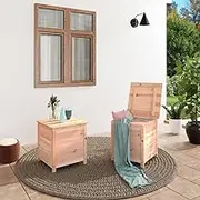 50x50x56 cm Outdoor Cushion Storage Box, Solid Wood Fir Storage Bin for Patio Cushions, Gardening Tools, Brown