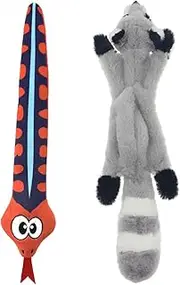 Squeaky Dog Toys for Small, Medium, and Large Pets, Cute Interactive Plush Dog Chew Toys, Snake and Raccoon, 2 Pack