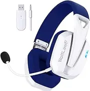 Wireless Gaming Headset for PS5, PS4, PC, Mac, Switch, Bluetooth Over-Ear Headphones with Detachable and Built-in Mics, Low Latency, Lightweight, Noise Isolation, 48H Battery (White)