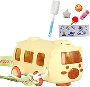Portable Water Cup In Bus Shape With Strap, Kids Water Bottle Leak-Proof Straw Bottles, Flip Top Water Bottle, Cars Water Bottle For Toddler Boys (Yellow)