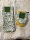 NWT Kate Spade Mini Oven Mitts & Set of 2 Kitchen Dish Towels Citrus Pattern 4pc