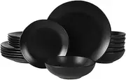 [Gibson Home] Bethel 18 Piece Plates and Bowls Ceramic Stoneware Organic Shape Dinnerware Set (Service for 6) - Matte Black