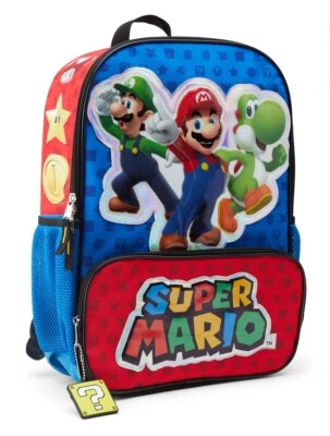 Nintendo Boys Game on! Super Mario Brothers Yoshi Luigi 17" Backpack, Red
