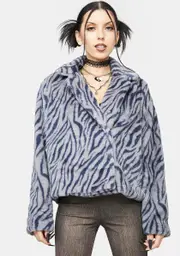 Zebra Fierce Heart Faux Fur Jacket