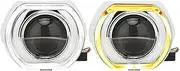 XTevu Bi LED Projector Lens, Headlight Lens with Angel Eyes, Universal 3in 9-24V, H1 H4 H7 HB3 HB4 D1 Headlight Projector (White Yellow Angel Eyes)