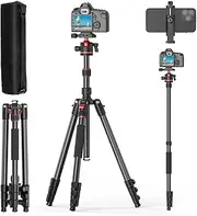 [XXZU] 74in/188cm Camera Tripod,Professional Foldable Tripod/Monopod, 360° Panoramic Ball Head, Load Capacity 10KG/22.05LB, Cell Phone Clip for Smartphone Travel Tripod