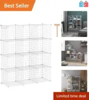 Elegant White 12-Cube Wire Storage Organizer - Modern & Functional Design