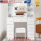 Dressing Table Stool Set LED Makeup Mirror Storage Drawers Jewellery Organzier