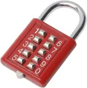 10-Digit Combination Padlock, Push Button Lock Red, Zinc Alloy Luggage Padlock f