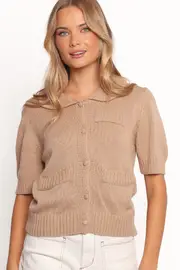 [PUP4] Roman Button Front Cardigan - Beige XS Beige