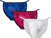[LingDooo] Men's 3Pairs Pure Silk Briefs String Panties Soft Pouch Smooth Healthy Basic Bikini Breathable Underwear