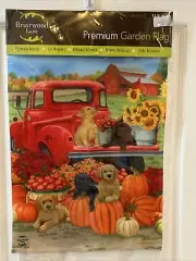 Fall Red Pickup Truck Garden Flag Labrador Lab Puppy Dog 12.5" x 18" Apples Farm