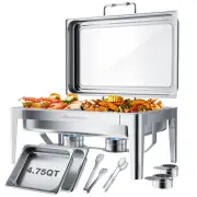 Warmounts 9.5QT Rectangular Chafing Dish Buffet Set with Hydraulic PivotLid, Stainless Steel Catering Server Food Warmer