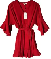 Ruffle Red Dress Womens Small Whimsy Romantic Date Night